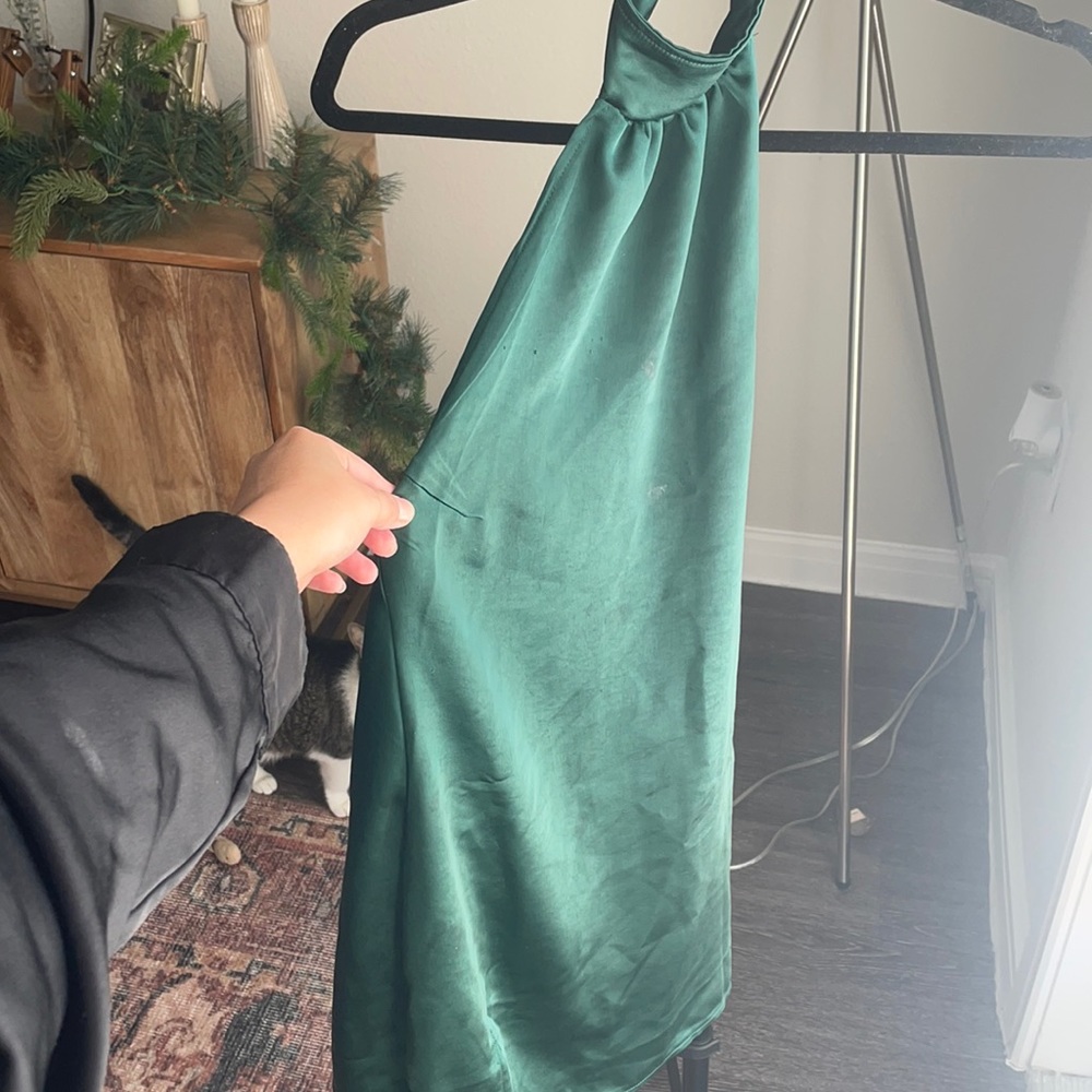 Emerald green halter mini dress
